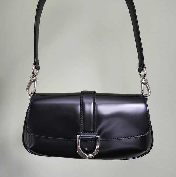 Charles & Keith Gabine Leather Elongated Shoulder Bag in Black - Picture 1 of 9